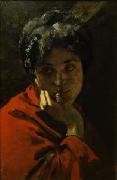Domenico Morelli Ritratto di donna in rosso Germany oil painting artist